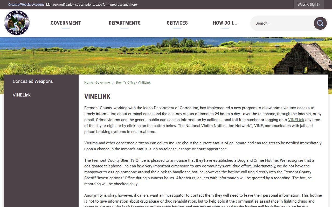 Fremont County official VINELink information page